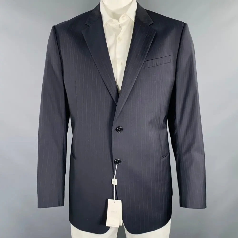 ARMANI COLLEZIONI Size 46 Navy Blue Stripe Wool Sport Coat